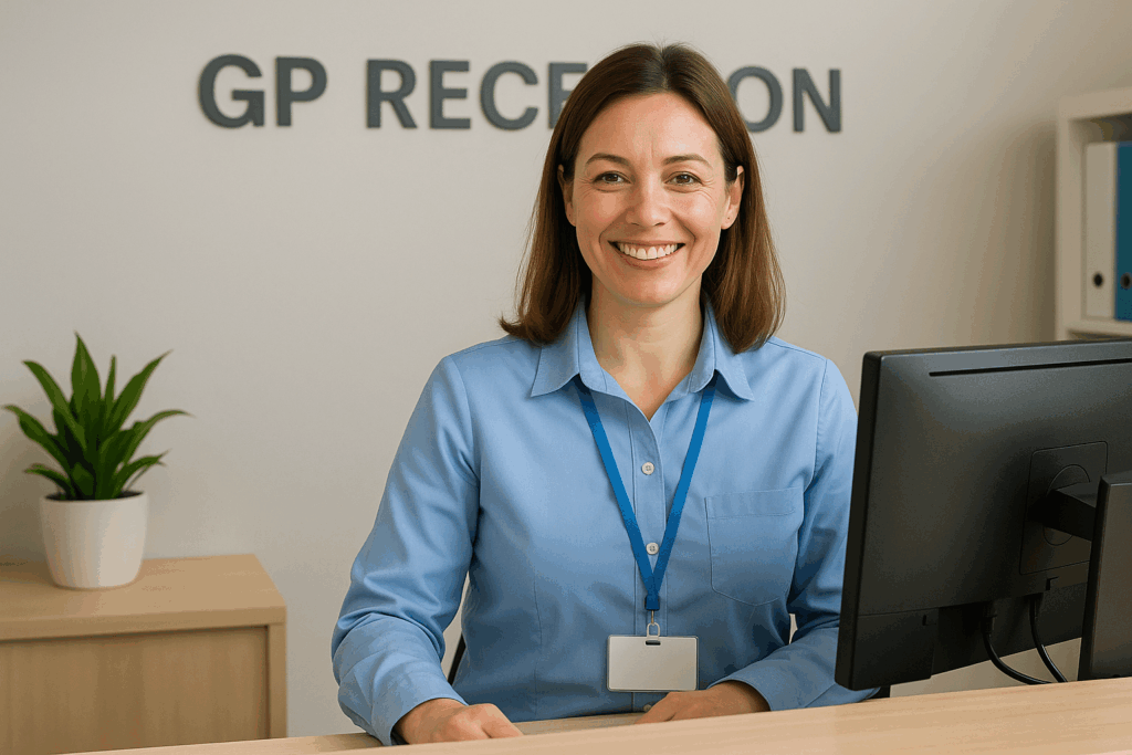 Smiling GP Receptionist that needs Standard DBS Check