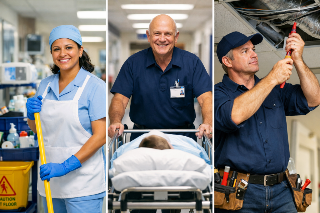 A view of some people working in typical roles that need a self-employed DBS Check