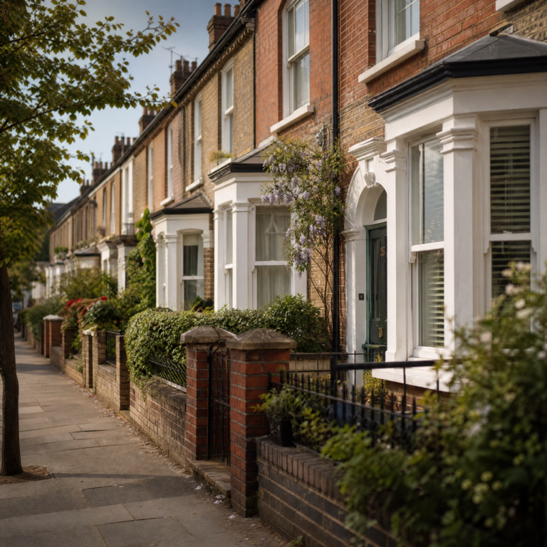 Row of UK terraced houses on a residential street representing address history for DBS checks