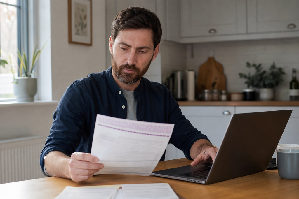 Self-employed professional reviewing a DBS certificate before using the Update Service