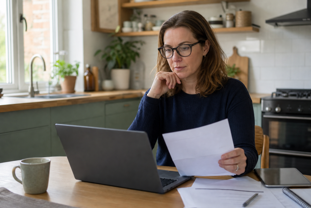 Self-employed professional reviewing DBS application information on a laptop