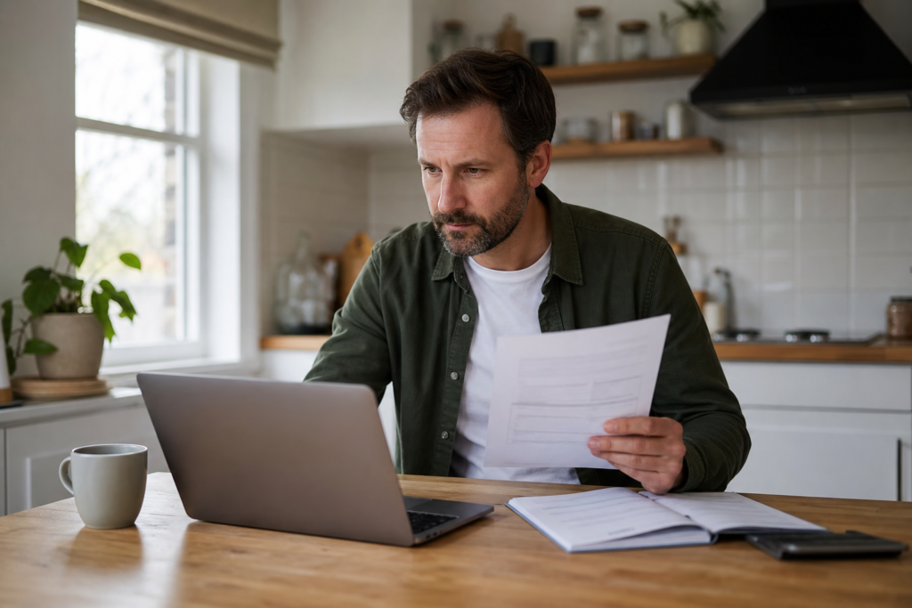 Self-employed worker reviewing DBS Update Service information on a laptop