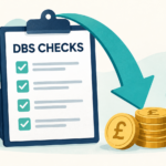 Illustrative DBS checklist with a pen and pound coins on an office desk.
